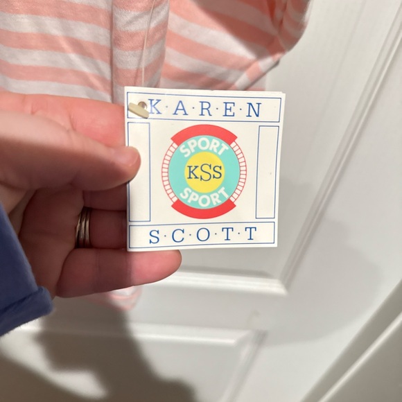 Vintage Karen Scott Women's Pink and White Striped top - Picture 3 of 4